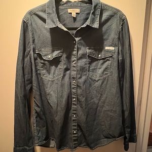 CALVIN KLEIN Long Sleeve Denim Jacket Snap Buttons Down Collared